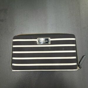 kate spade Black and White Striped Wallet with Gold Plaque